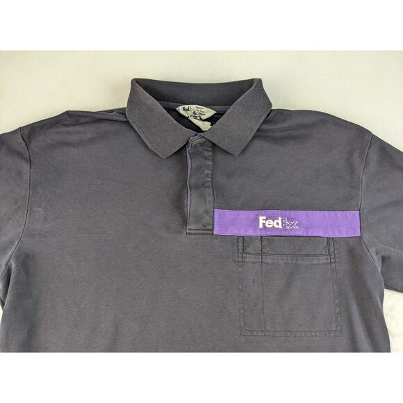 Mens FedEx Stan Herman Polo Shirt Short Sleeve Size L Black Purple Logo - Picture 9 of 13